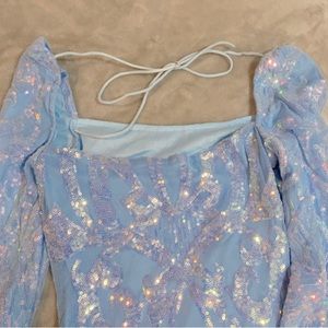 Square Neck Sequin Dress in Blue